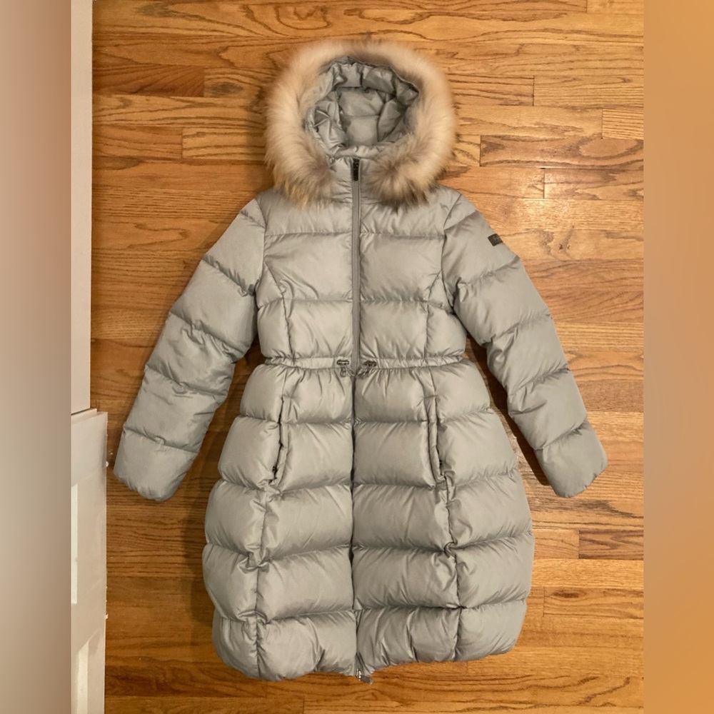 Il Gufo Silver Long Down Jacket with Hood and Detatchable Fur